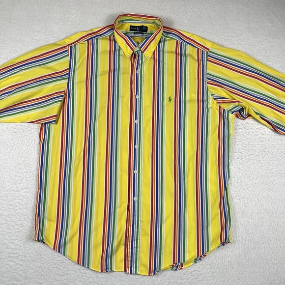 Ralph Lauren Shirt Mens‎ 17.5 XL Yellow Striped Vintage 90s Casual Workwear - Picture 5 of 14